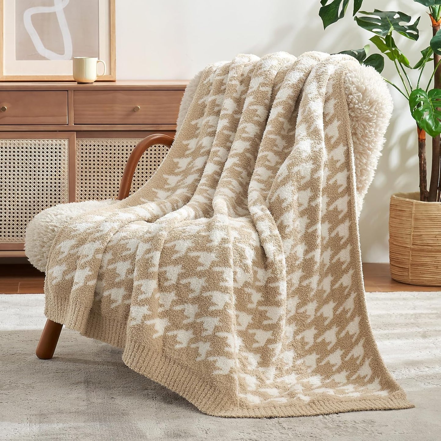 Snuggle Sac Heather Taupe Throw Blanket for Couch, Reversible Super Soft Knitted Blankets Warm Cozy Knit Fuzzy Plush Lightweight Throws for Sofa, Bed, Camping, Picnic, Taupe, 50x60 inches