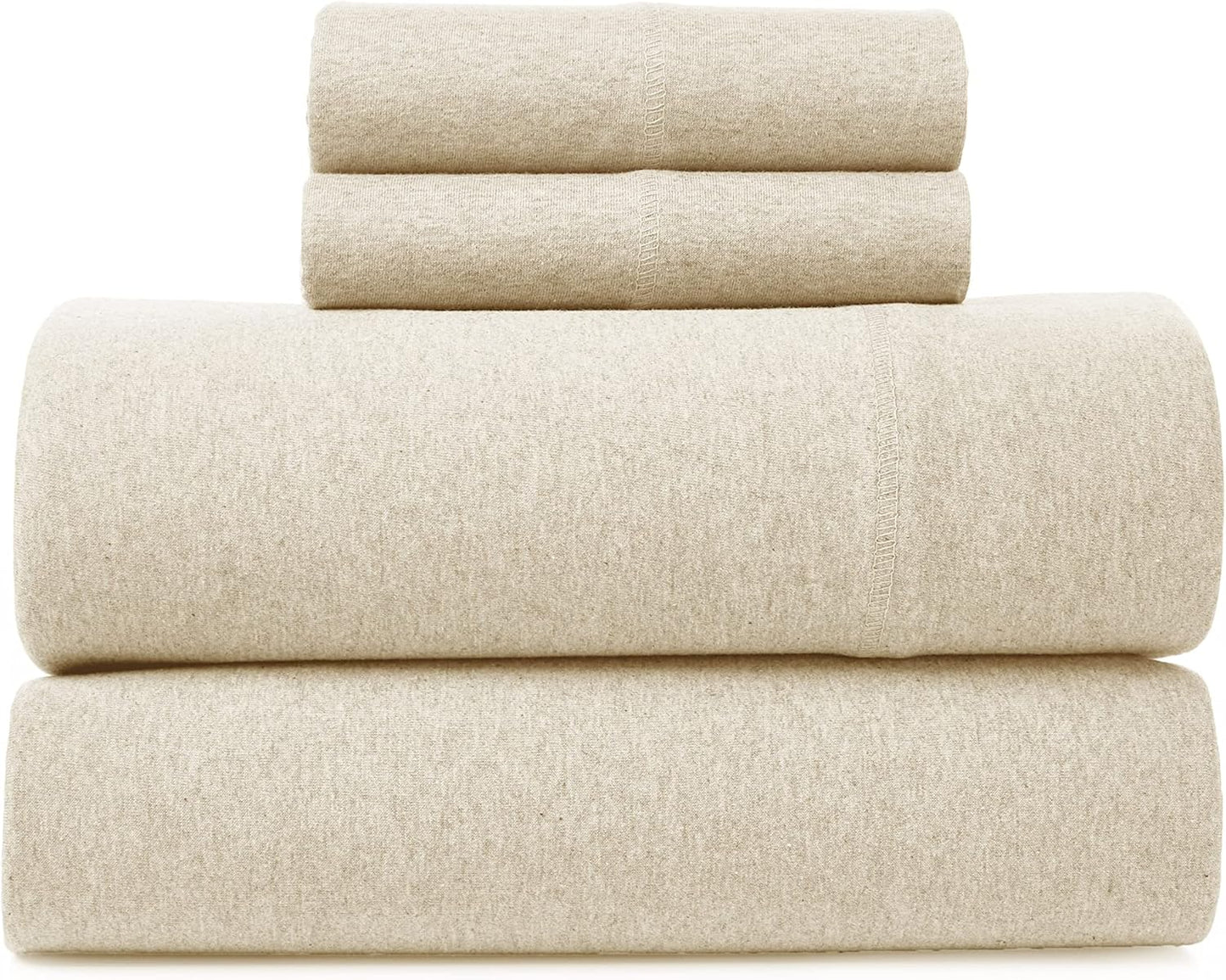 Road Trip America Jersey Knit Sheet Set - 4 Pieces Queen Cotton Sheets Set - Soft Cozy Stretchy Knit Bed Linen (Oatmeal, Queen)
