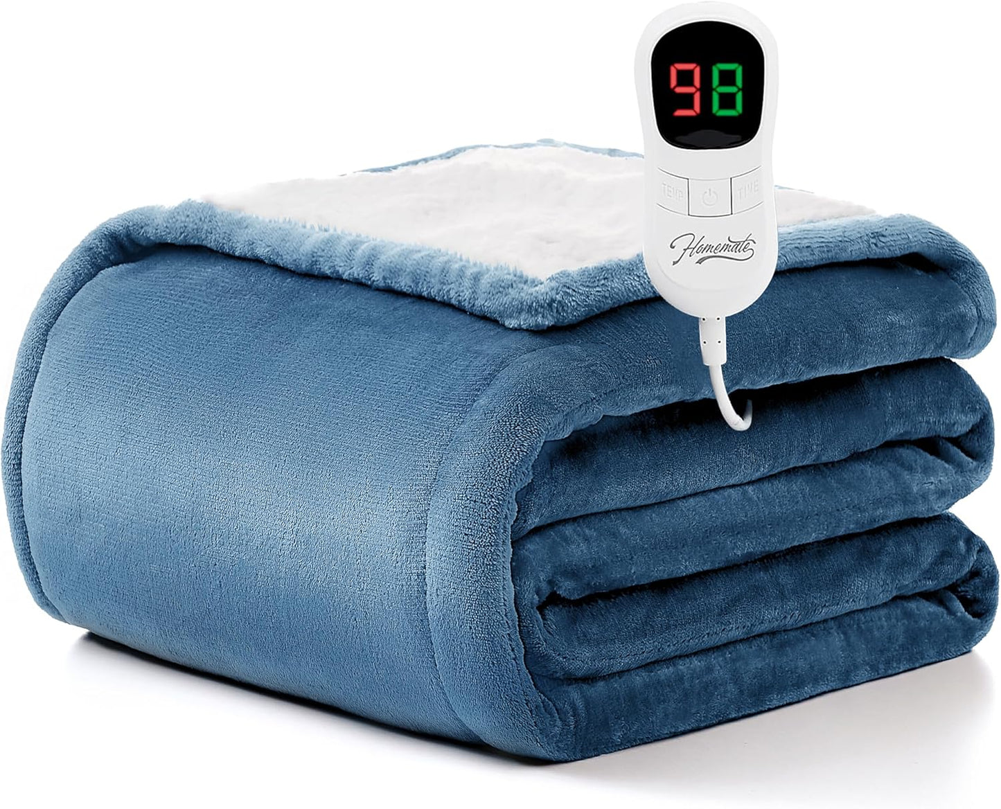 Homemate Heated Blanket Electric Throw - 50"x60" Heating Blanket Throw 1/2/4/6/8 Hours Auto-Off 10 Heat Level Over-Heat Protection Flannel Sherpa Electric ETL Certification