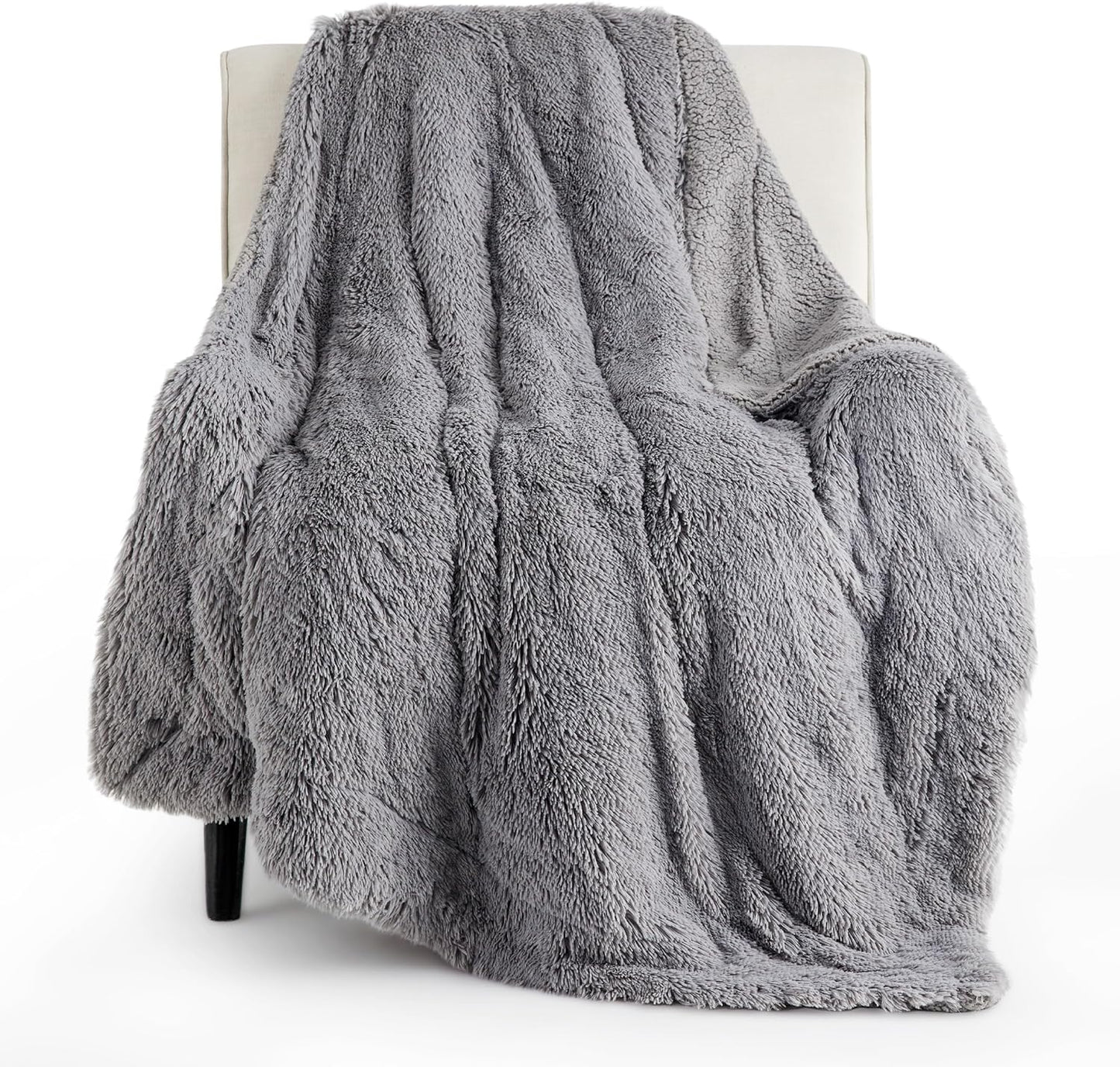 Bedsure Fluffy Throw Blanket Gifts for Women Men, Soft Fleece Sherpa Cozy Fuzzy Plush Warm Minky Thick Faux Fur Throw for Couch, Bed, Home Living Room Decor Bedroom Blanket Gifts for Mom Dad, Grey
