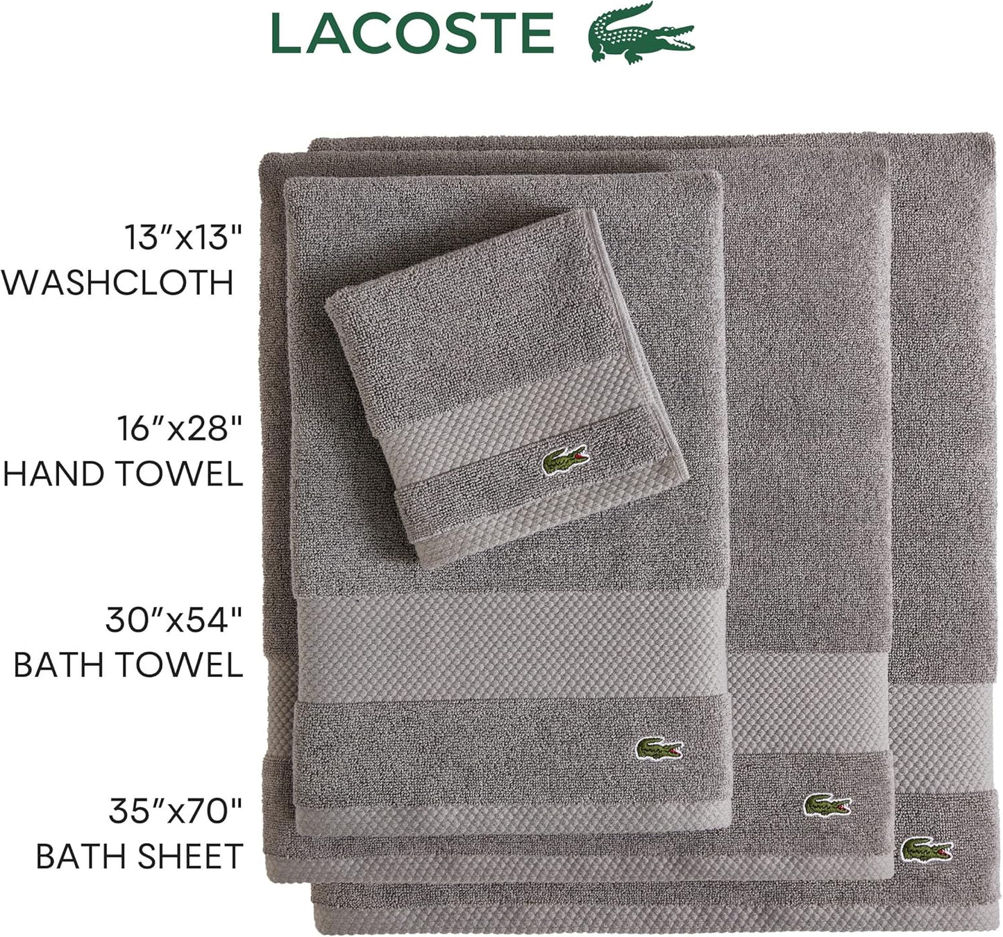 Lacoste Heritage Supima Cotton Bath Towel, Aloe, 30" x 54"