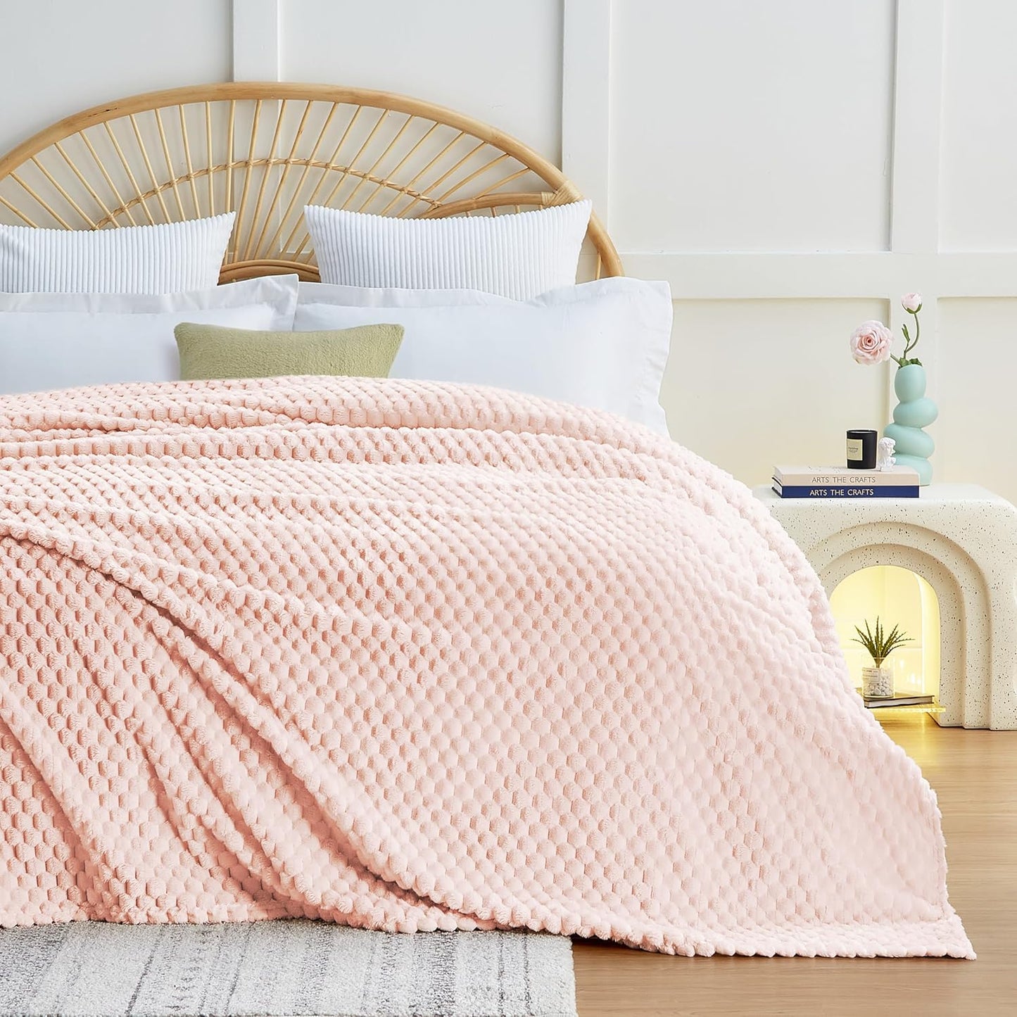 EXQ Home Fleece Throw Blanket for Couch or Bed - 3D Imitation Turtle Shell Jacquard Decorative Blankets - Cozy Soft Lightweight Fuzzy Flannel Blanket Suitable for All Seasons(50"×60",Beige)