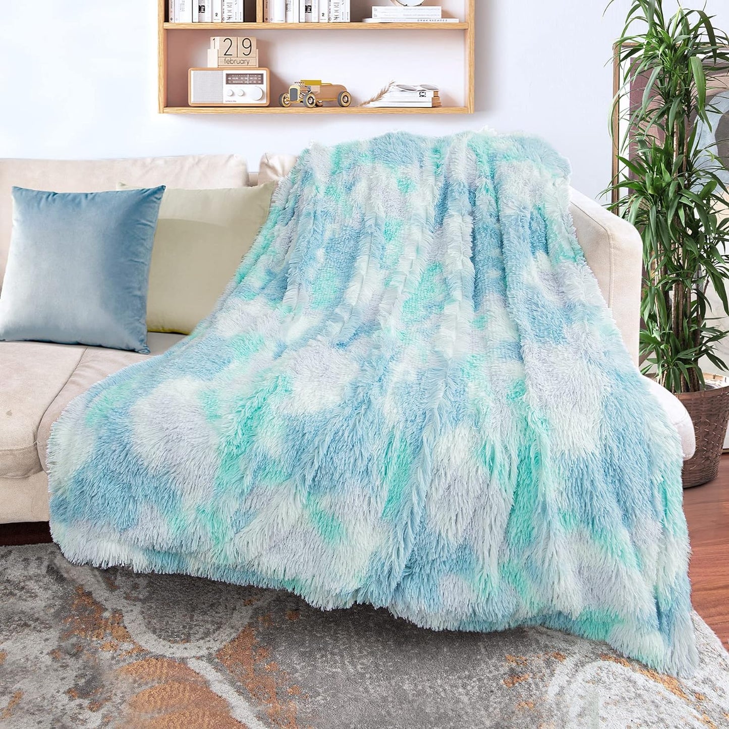 Tuddrom Decorative Extra Soft Fuzzy Faux Fur Throw Blanket 50" x 60",Solid Reversible Long Hair Shaggy Blanket,Fluffy Cozy Plush Comfy Microfiber Fleece Blankets for Couch Sofa Bedroom,Cream White