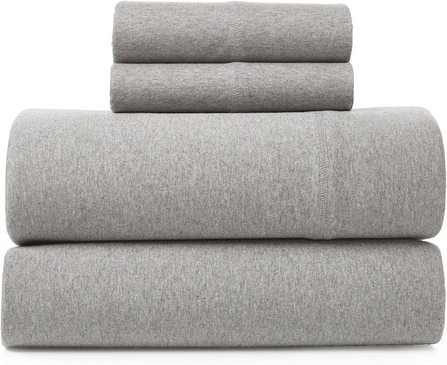 Road Trip America Jersey Knit Sheet Set - 4 Pieces Queen Cotton Sheets Set - Soft Cozy Stretchy Knit Bed Linen (Oatmeal, Queen)