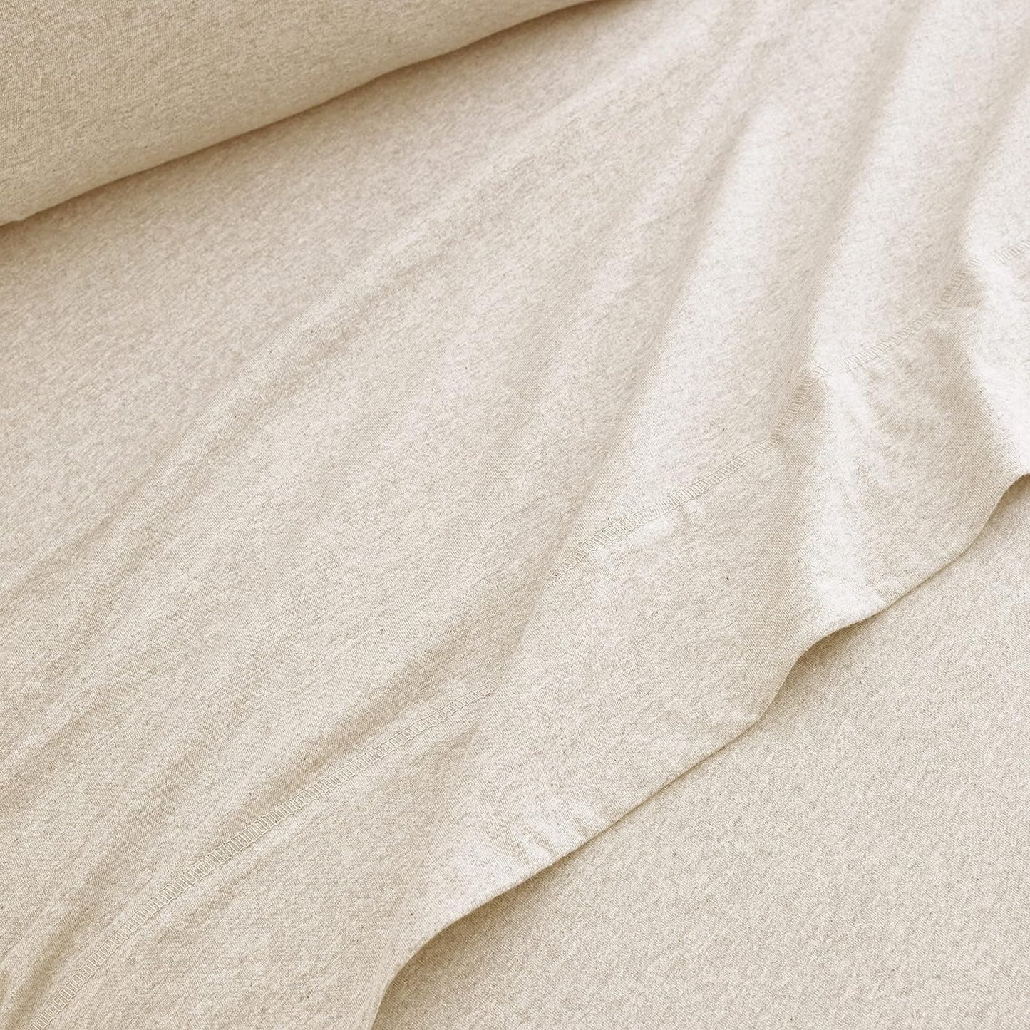 Road Trip America Jersey Knit Sheet Set - 4 Pieces Queen Cotton Sheets Set - Soft Cozy Stretchy Knit Bed Linen (Oatmeal, Queen)